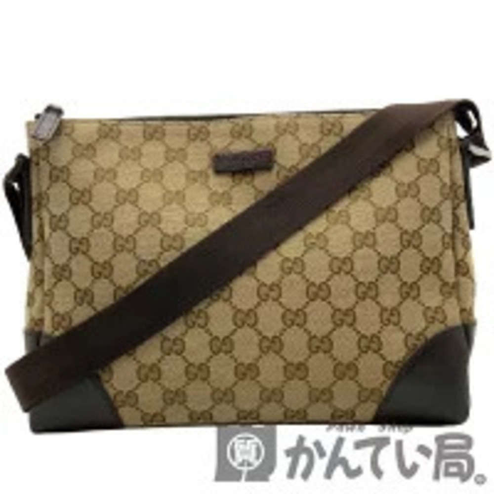 GUCCI GG Shoulder Bag Crossbody Dark Brown Beige Zipper Closure